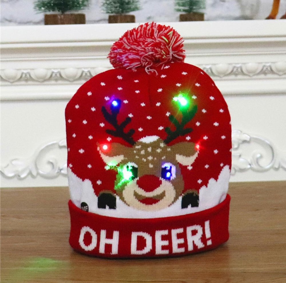 LED Christmas Beanie Hat with Reindeer Pattern (1)