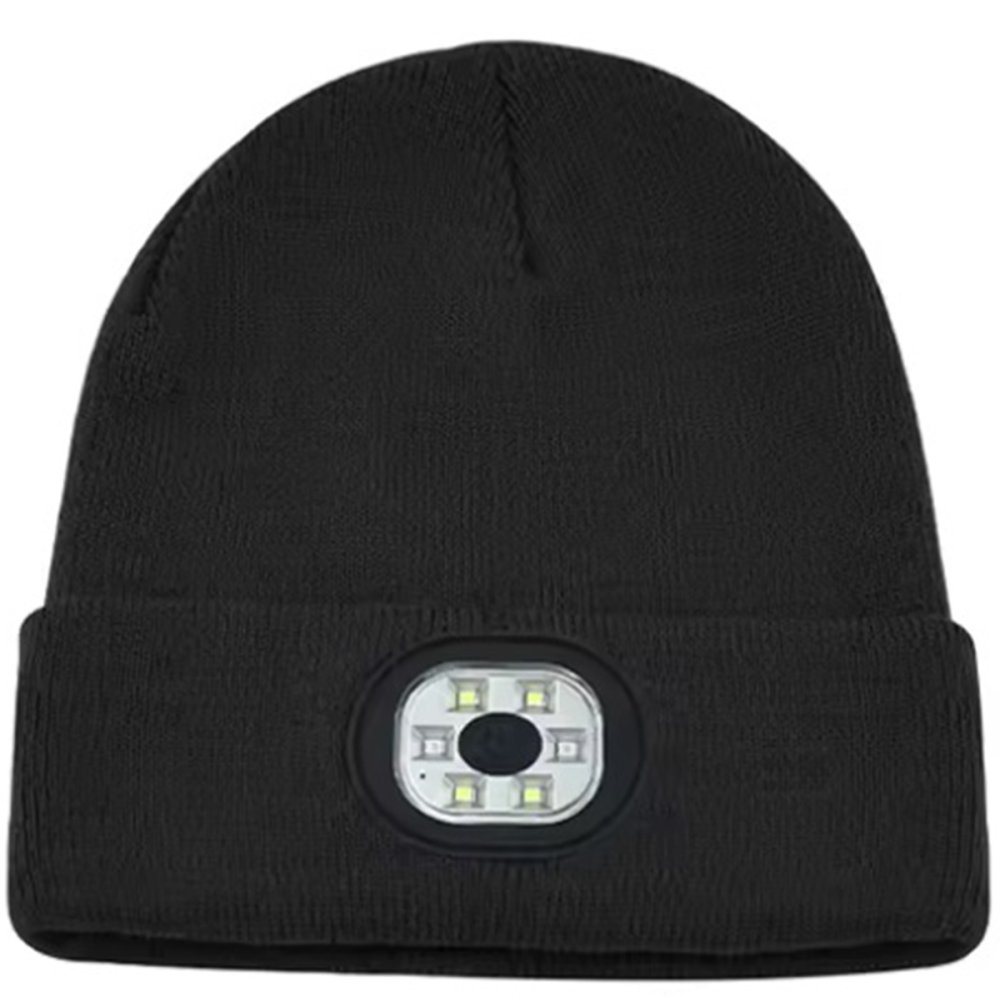 Rechargeable LED Beanie Hat with Headlamp, Black (1)