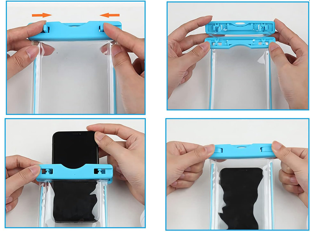 Waterproof phone case for pool, beach, kayak, up to 6.5”, blue (3)