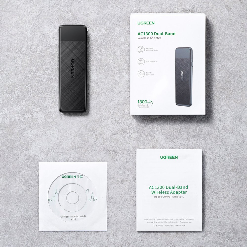 Ugreen External Wireless Network Adapter with USB 2.4 GHz 400 Mbps / 5 GHz 900 Mbps Connector, Black (0)