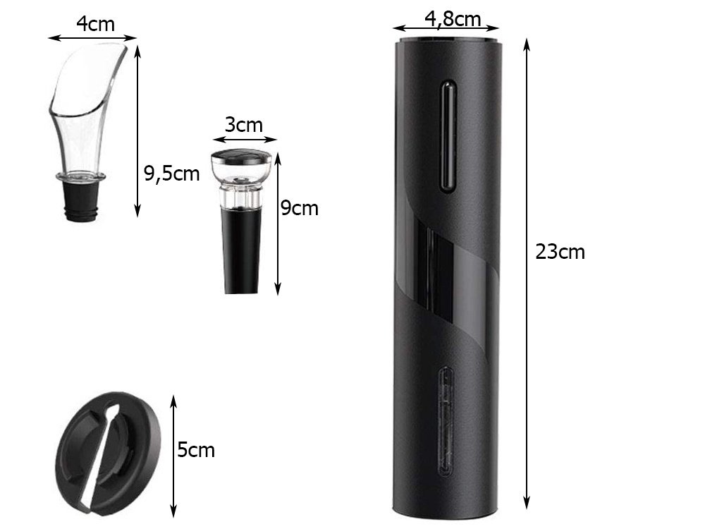 Electric Corkscrew Including Foil Cutter, Wine Pourer and Stopper / Wine Opener Accessory Set, Black (6)