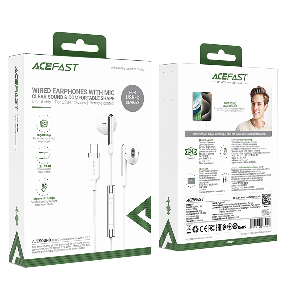 Acefast L3 Wired USB-C Headphones with Microphone - White (3)