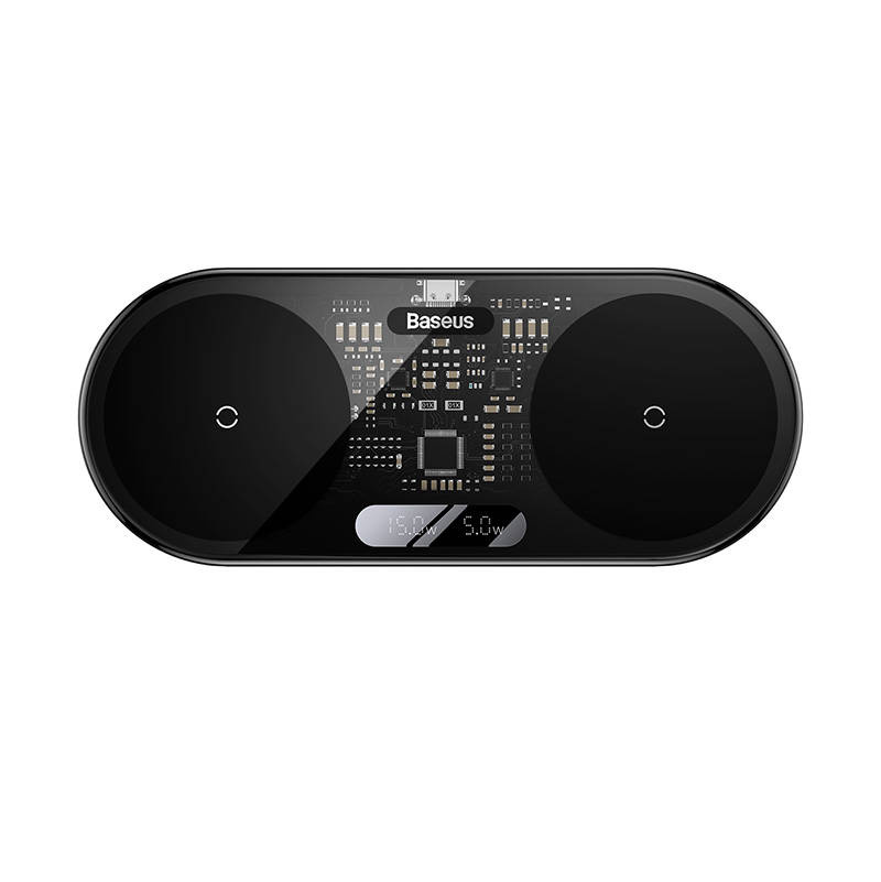 Baseus Digital LED Display Dual Qi wireless charger, 20W (0)