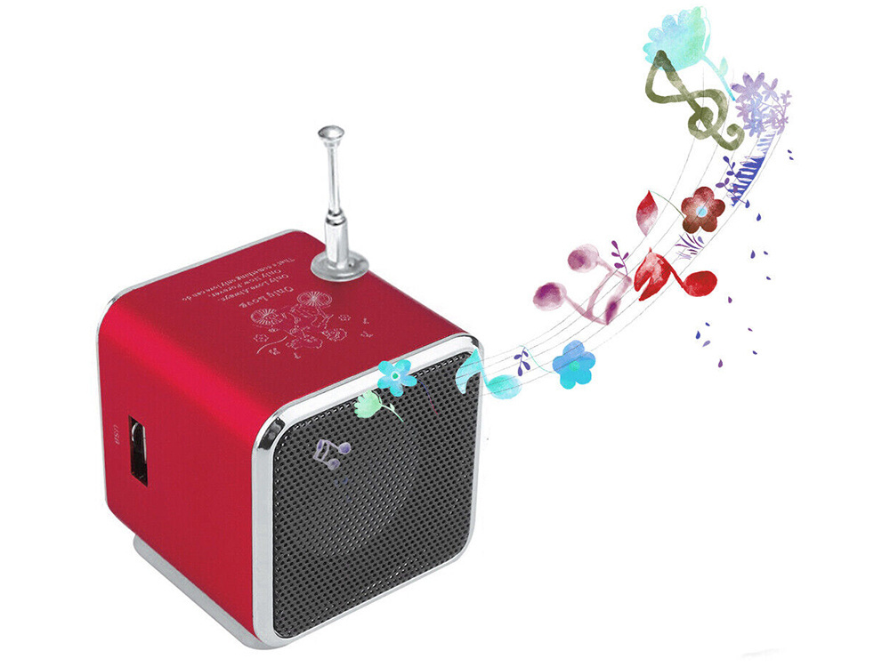 Wireless Bluetooth Speaker with FM Radio, USB, microSD, and Rechargeable Battery, Red (2)
