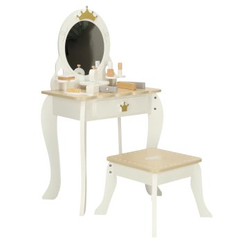 LULILO Bella Kids Wooden Play Makeup Cosmetic Dressing Vanity Table with Mirror and Stool