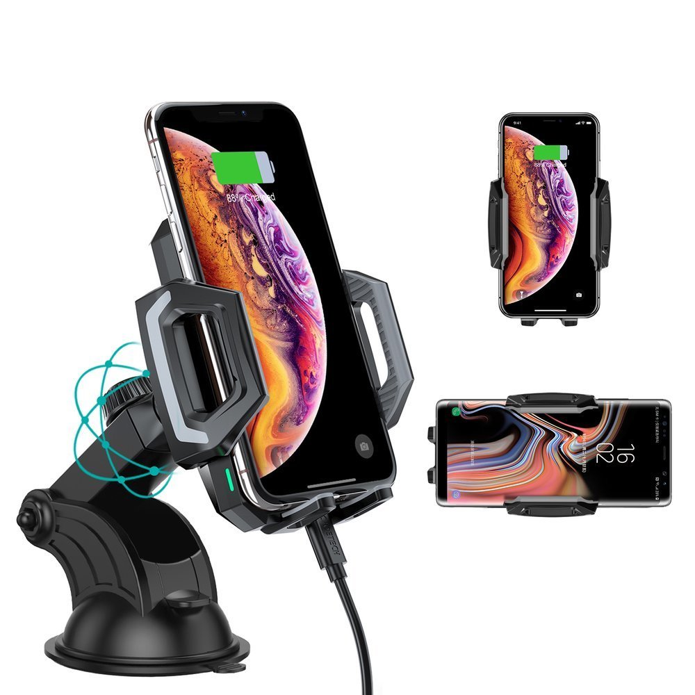 Choetech Car Phone Holder Qi wireless Charger 10W for Dashboard + USB Type C Cable, Black (0)