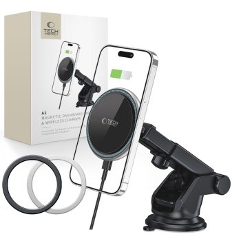 Tech-Protect A2 Car Phone Holder with MagSafe 15W Inductive Charger Cockpit - Black