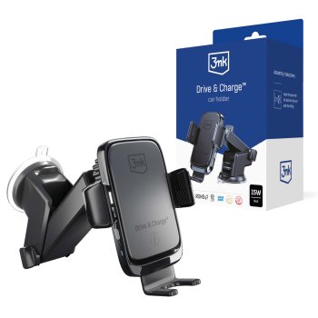 3mk Drive & Charge car phone holder grille/window/cockpit with inductive charger - black