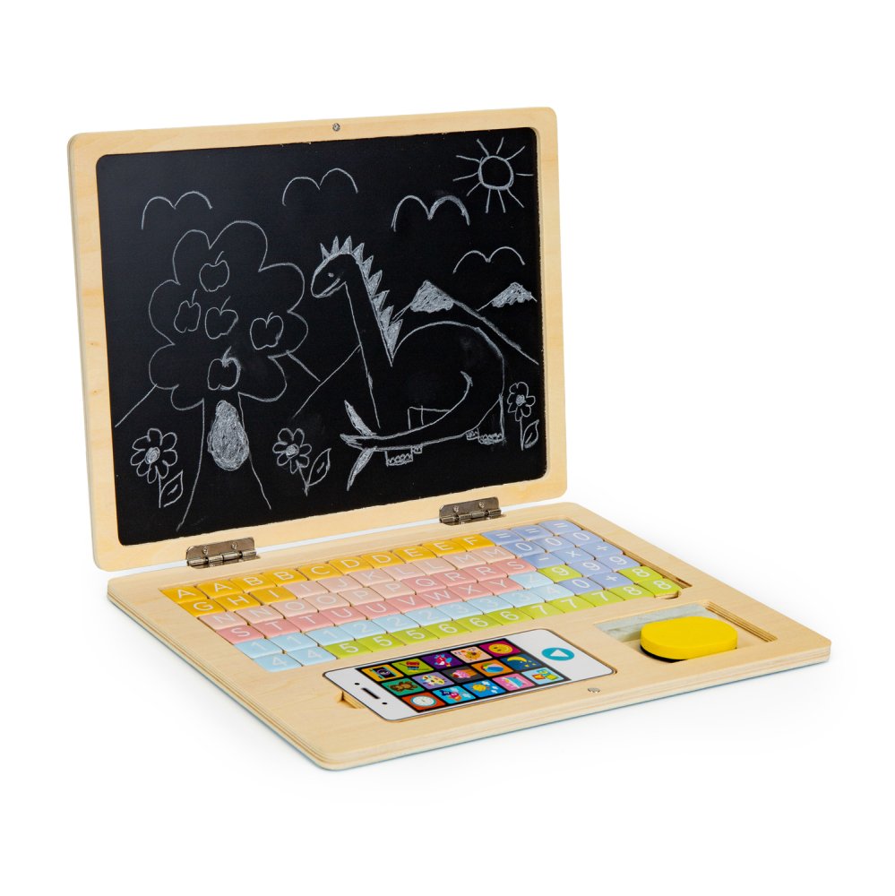 ECOTOYS Wooden Educational Laptop Magnetic Chalkboard with Letters & Numbers (0)