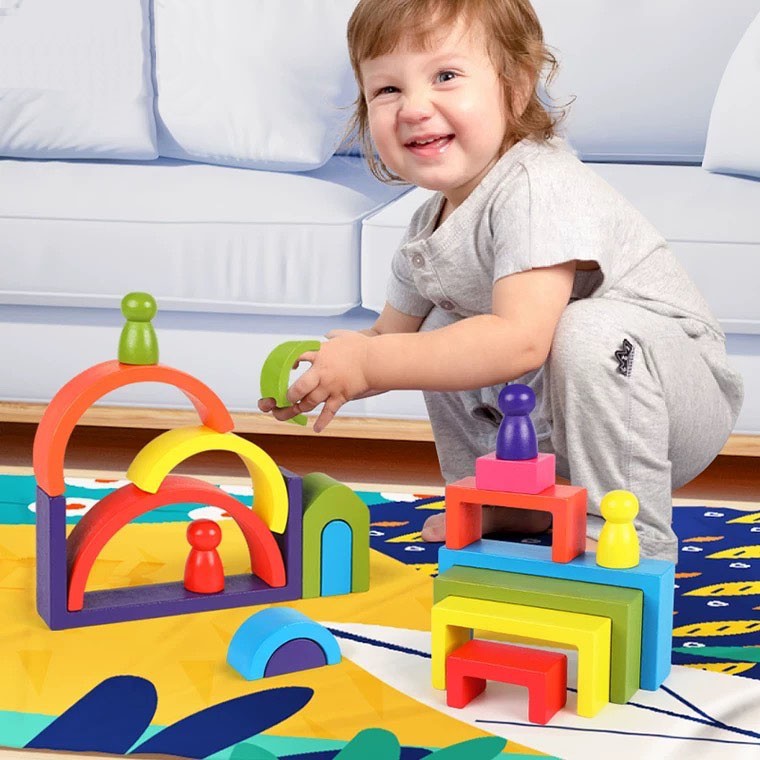 Wooden Blocks Logic Arcade Game Rainbow Large Set Jhtoy-280 (0)