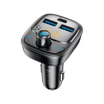 FM modulators Forever TR-370 ar Bluetooth, USB-C PD 30W, 2x USB-A, melns