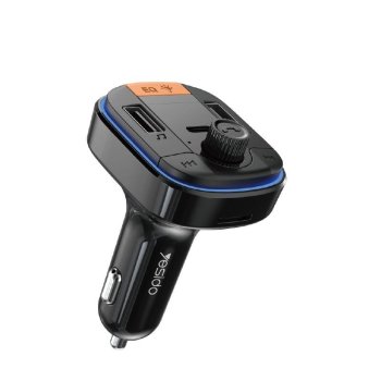 FM modulators Yesido Y45 ar Bluetooth 5.0 43W ātro lādētāju 2xUSB-A USB-C MicroSD, melns