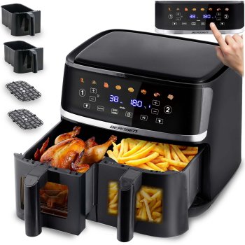 Divkameru karstā gaisa friteris Berdsen BD-657, 10,2 L, 1700 W, melns