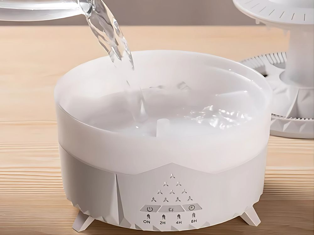 Gaisa mitrinātājs un aroma difuzors NLO ar lietus efektu un LED lampu, balts (2)