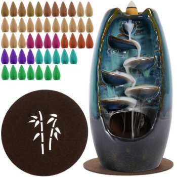 Keramikais Smaržojošs Vīraka Deglis Ūdenskritums + 55 Vīraka Konusi | Ceramic Aroma Fireplace Incense Burner...