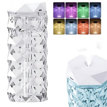 Gaisa mitrinātājs ar aromātu difuzoru, RGB apgaismojums, USB, kristāls, balts