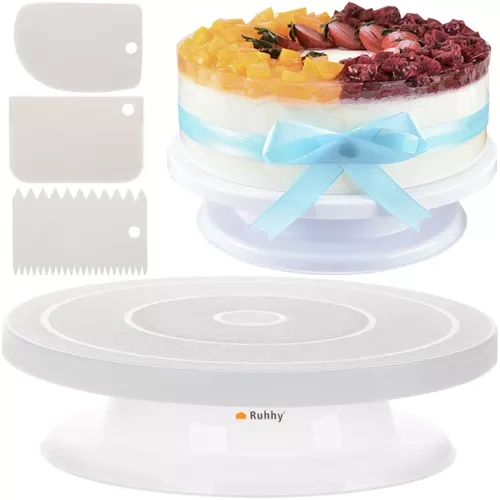 Rotējošs Plastmasas Statīvs Paliktnis ar Konditorejas Lāpstiņām Tortes Kūku Dekorēšanai Pagatavošanai | Platform Stand Display for Cake Making Decorating