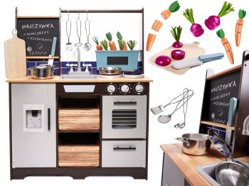 Bērnu Rotaļu Spēļu MDF Koka Virtuves Iekārta Komplekts ar Piederumiem LOFT, 96cm | Kids Toy Wooden Kitchen With Accessories
