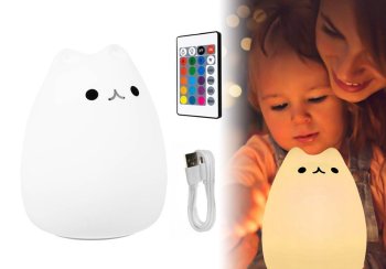 Bērnu Galda LED Nakts Lampa Gaismeklis ar Pulti USB RGB, Kaķis | Kids Bedside Table LED Lamp Night Light