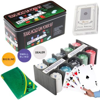 Pokera Komplekts "Texas Holdem", 200 Žetoni, Kārtis, Paklājiņš
