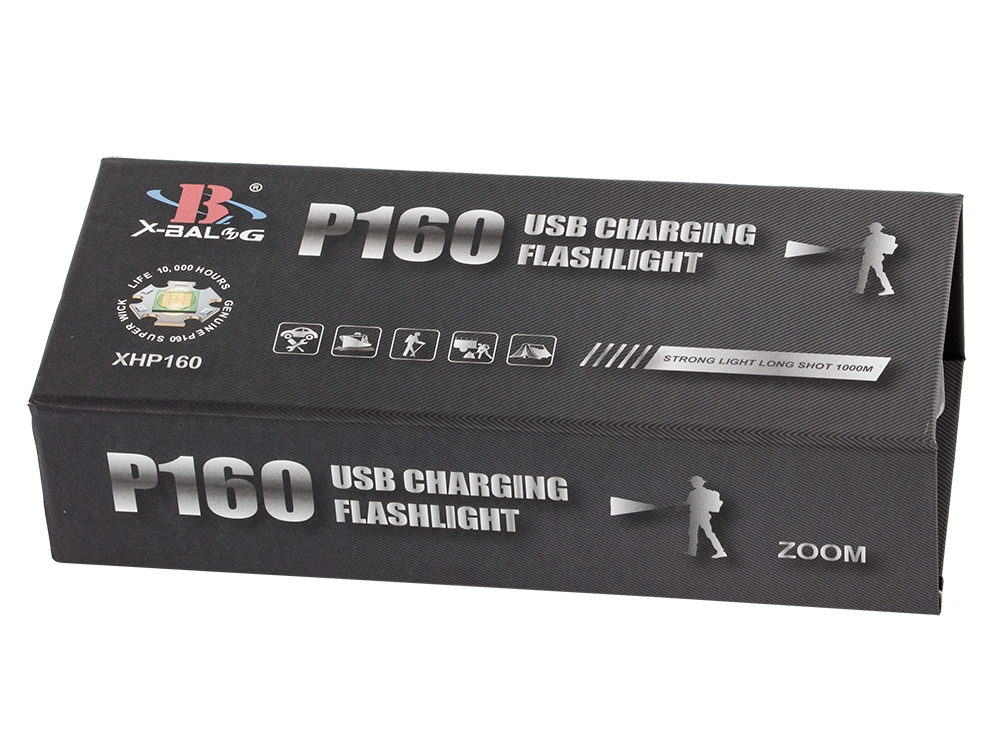 Taktiskā militārā lukturis Bailong LED CREE XHP160 ar zoom un Power Bank (1)