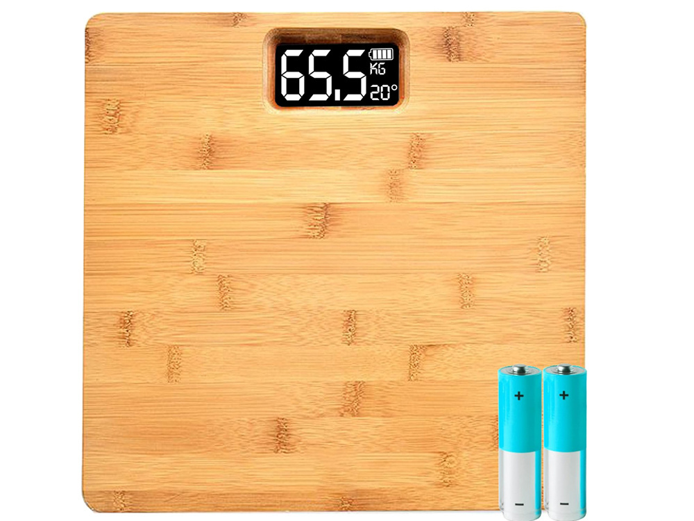 Elektroniskā bambusa digitālā vannas istabas svari ar LCD un temperatūras mērītāju, 180 kg (1)
