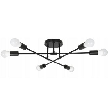 Griestu piekaramā lampa ar 6 E27 spuldžu turētājiem, melna