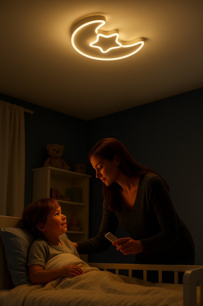 Aptumšojama LED griestu lampa bērnistabai Mēness ar pulti, balta (3)