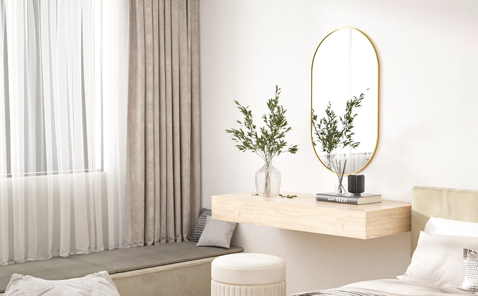 Liels ovāls sienas spogulis 100x50 cm, zelta rāmis (3)