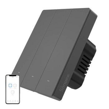 Sonoff M5-3C-80 Viedais Sienas Slēdzis 3-Kanālu Wi-Fi Melns