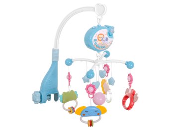 Bērnu Gūltas Muzikālais Karuselis Projektors Rotaļlietas Grabuļi + Pults, Zils | Baby Musical Crib Mobile...