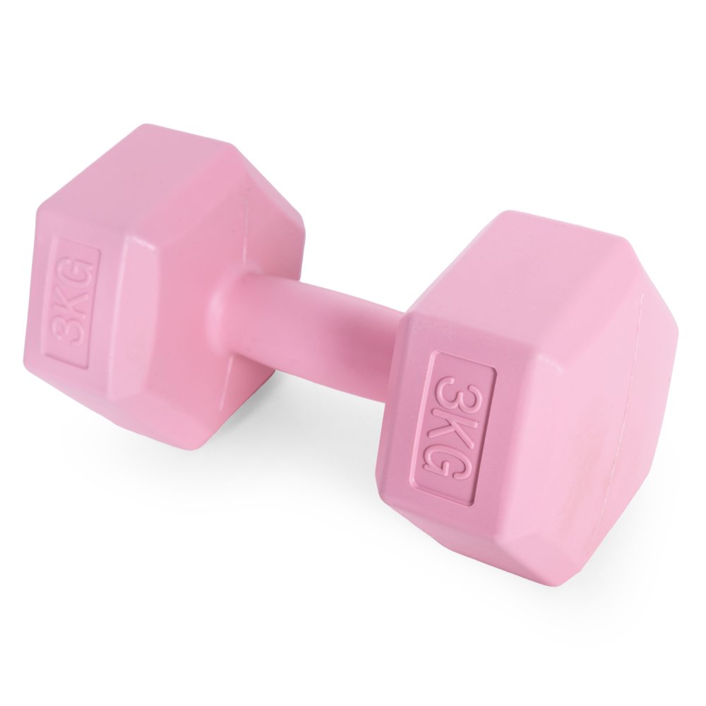 Sešstūra hanteļu komplekts ModernHome 2x3 kg fitnesam, rozā (0)