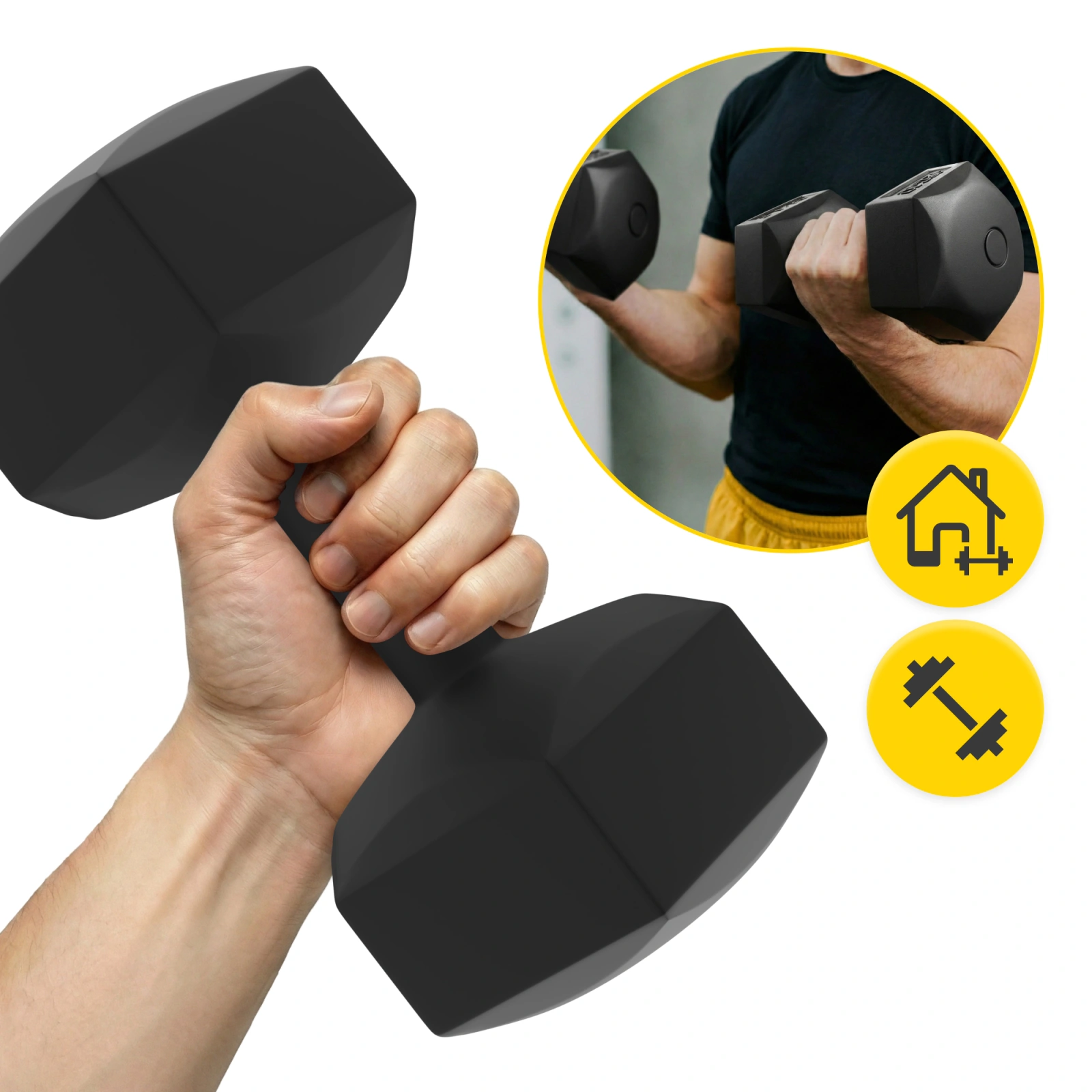 Bitumena hanteles 4FIZJO 2 x 7 kg komplekts mājas treniņiem, melnas (2)