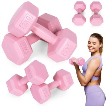 Sešstūra fitnesa hanteles ModernHome 2x2 kg komplekts, rozā