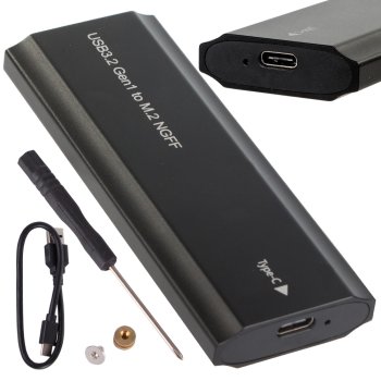 M.2 SATA NGFF SSD adaptera korpuss ar USB 3.1 un USB-C, 2230–2280 mm, melns