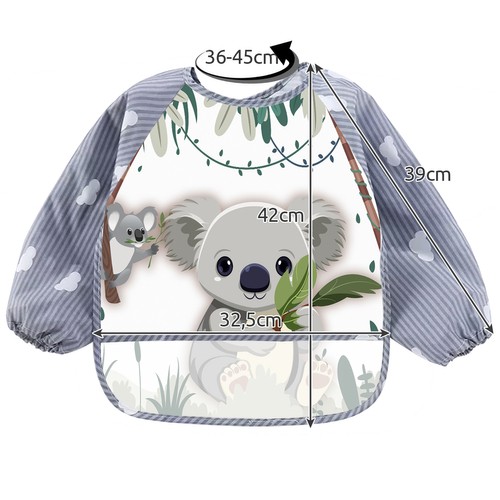 Ūdensnecaurlaidīgs Bērnu Barošanas Priekšautiņš Lacīte ar Kabatiņu un Piedurknēm | Waterproof Baby Feeding... (5)
