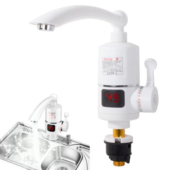 Elektriskais caurplūdes ūdens sildītāja krāns ar LCD displeju, 3 kW, 220–240 V, balts