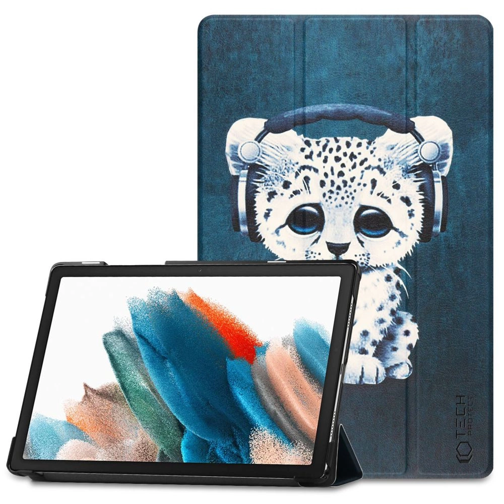 Samsung Galaxy Tab A8 10.5 (2021) (2022) (SM-X200/X205) Trifold Tech-Protect SmartCase Protective Cover Case, Navy Blue with Cat | Planšetes Vāciņš Maciņš Apvalks Grāmatiņa