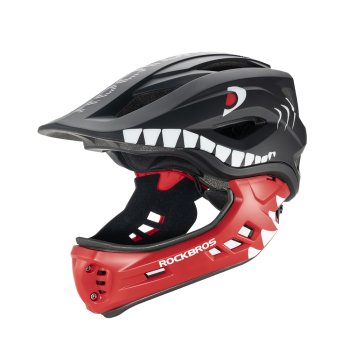 Rockbros TT-32006 Shark bērnu velosipēda ķivere ar noņemamu žokli, izmērs S (48–52) – melna