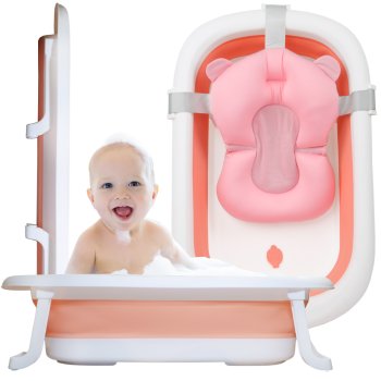 Bērnu salokamā vanna ar spilvenu Nicekids, Rozā/Balts | Folding Baby Bathtub