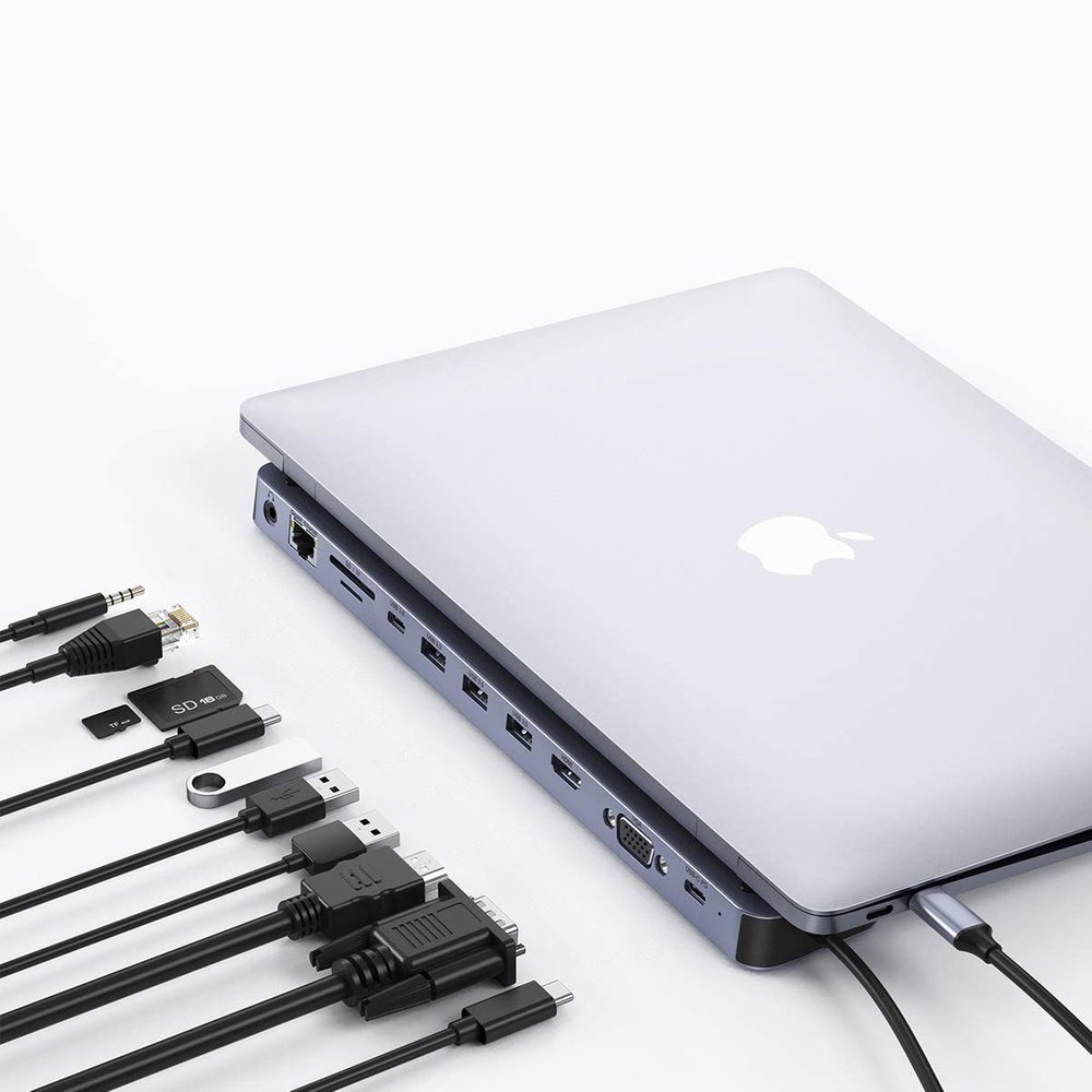 USB-C centrmezgls Choetech HUB-M20 11-in-1 100W PD Pelēks (1)