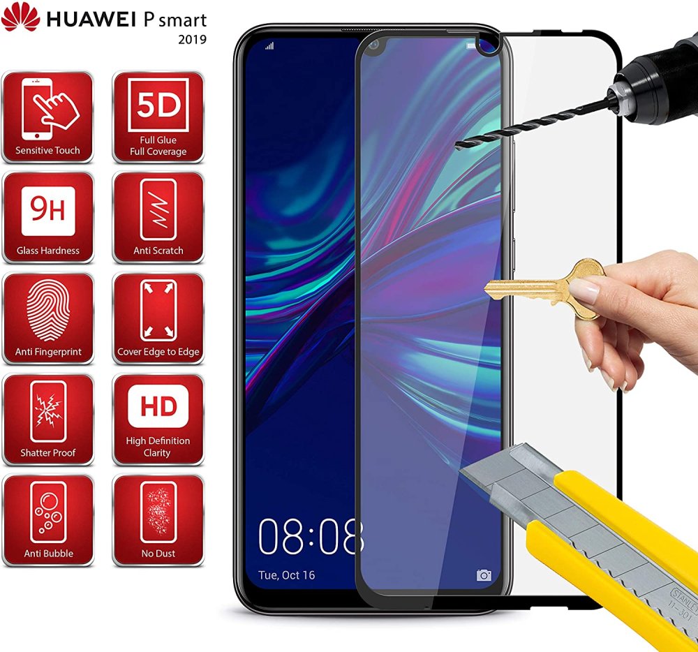 5D Tempered Glass Screen Protector For Huawei P Smart 2019 / Honor 10 Lite (POT-LX1), Black | Ekrāna Aizsargstikls (1)