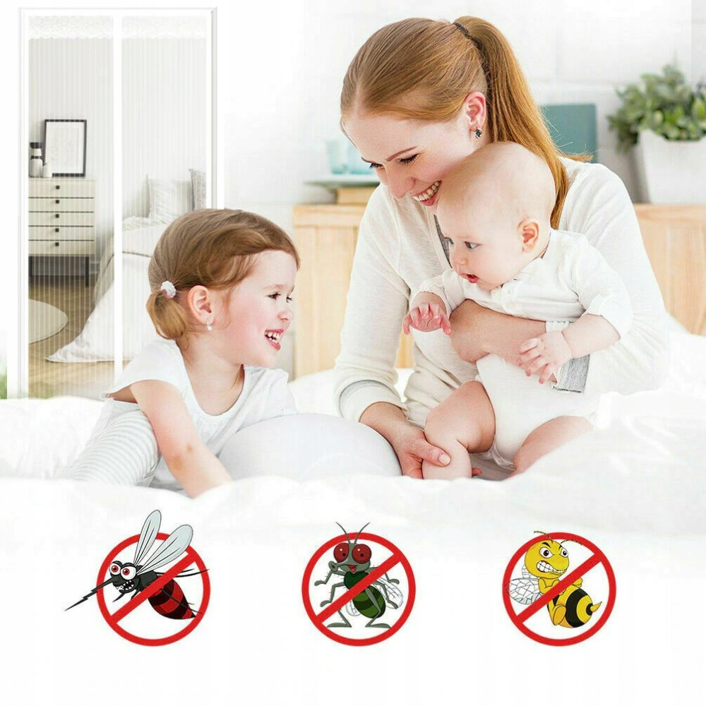Pretinsektu Moskītu Odu Kukaiņu Durvju Tīkls Siets - 200X120, Balts | Anti-Insect Mosquito Door Mesh Net Screen (4)