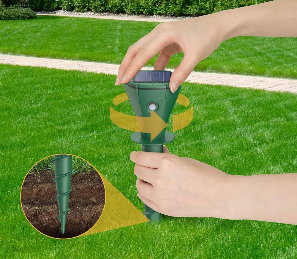 Ieskrūvējama grauzēju, kurmju atbaidīšanas ierīce ar saules paneli, 2 gab. | Solar Screw-in Mole Repeller (8)