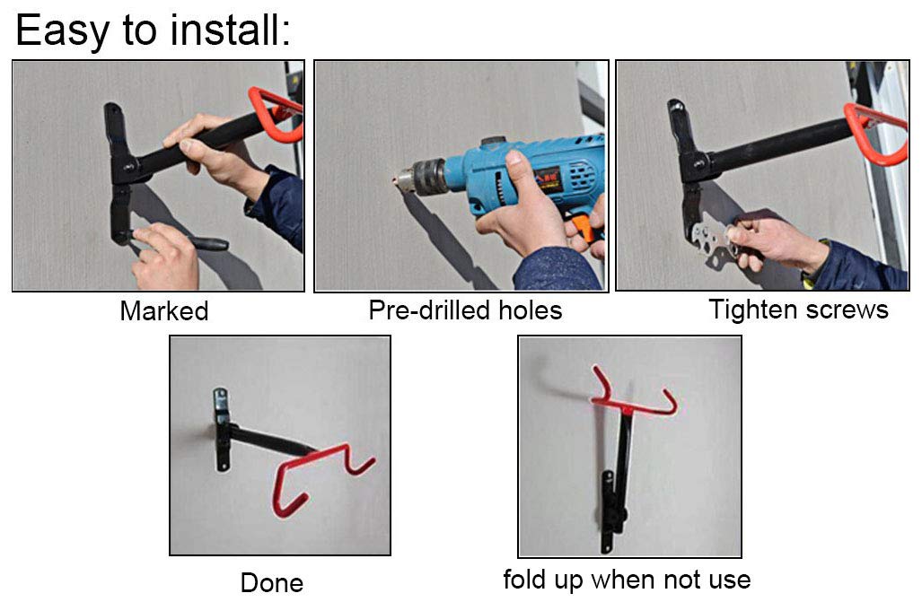 Wall Mounted Bicycle Holder with 2 Hooks, Black