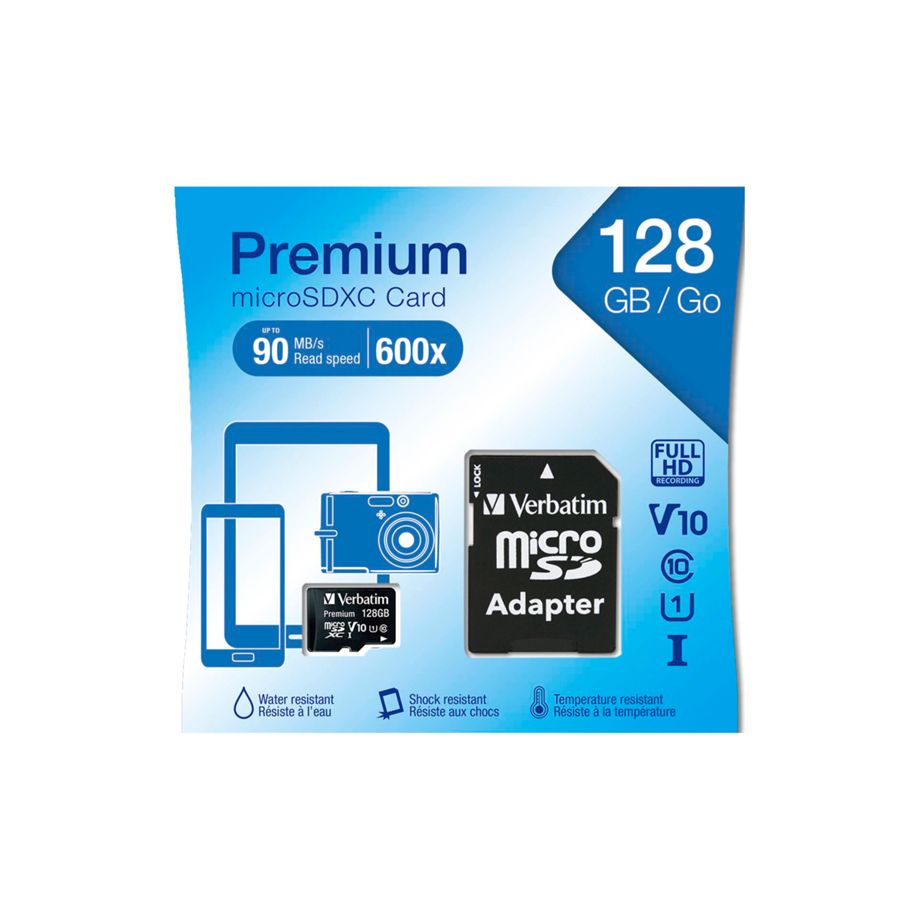 Verbatim Premium 128GB microSD Memory Card (Class 10 UHS-I U1 V10 SDXC 90MB/s read) - atmiņas karte