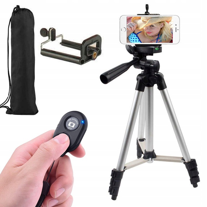 Statīvs telefonam, kamerai, fotoaparātam ar tālruņa turētāju un pulti, 35-105 cm | Camera Phone Tripod Stand with...