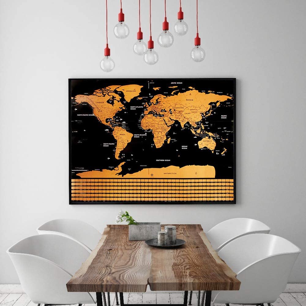 Nokasāmā ceļotāja pasaules karte plakāts skrāpējama 82x59cm, Lieliska dāvana | Scratch off World Map Poster...