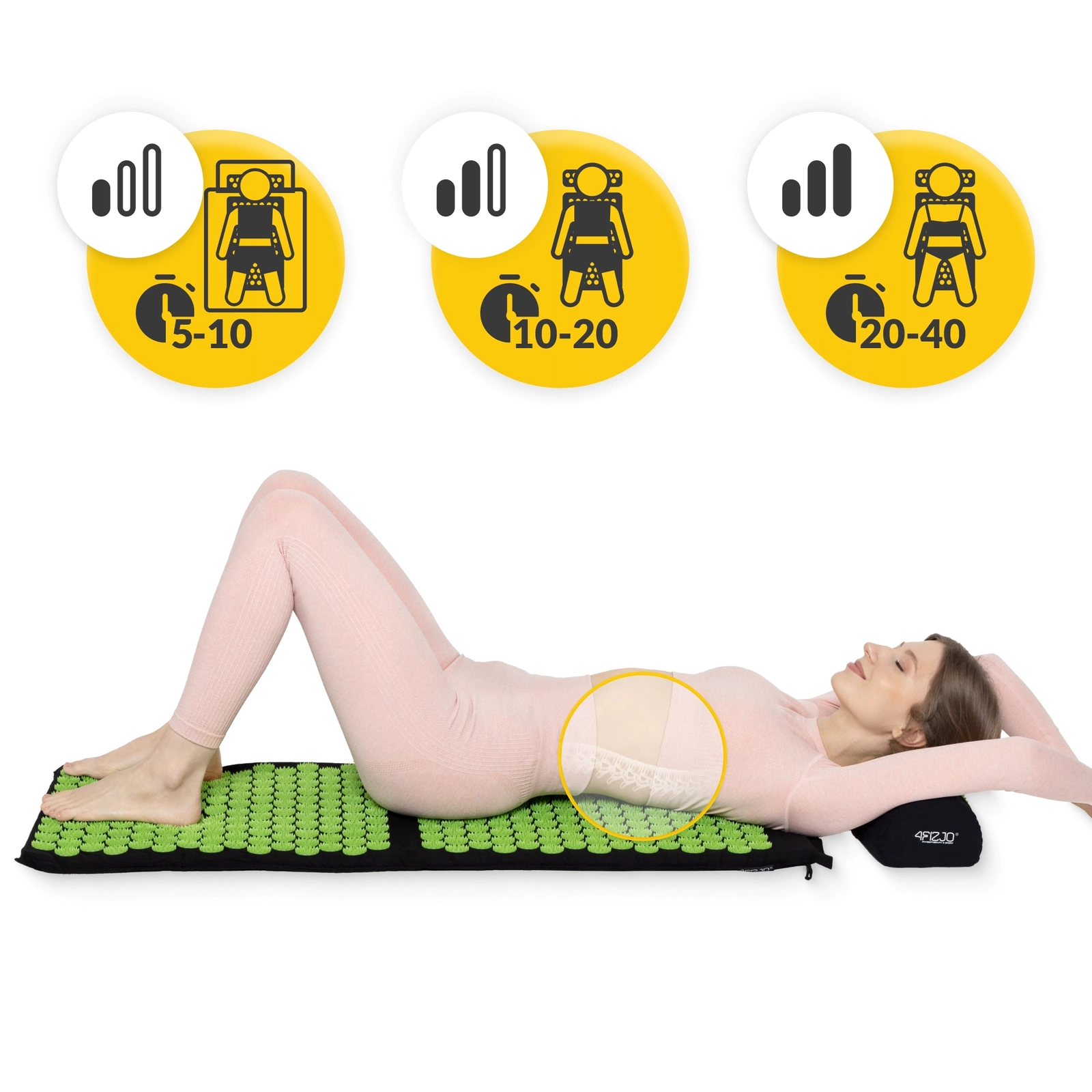 4Fizjo Acupressure Mat Acupuncture Massage Mat + Pillow, Black/Green