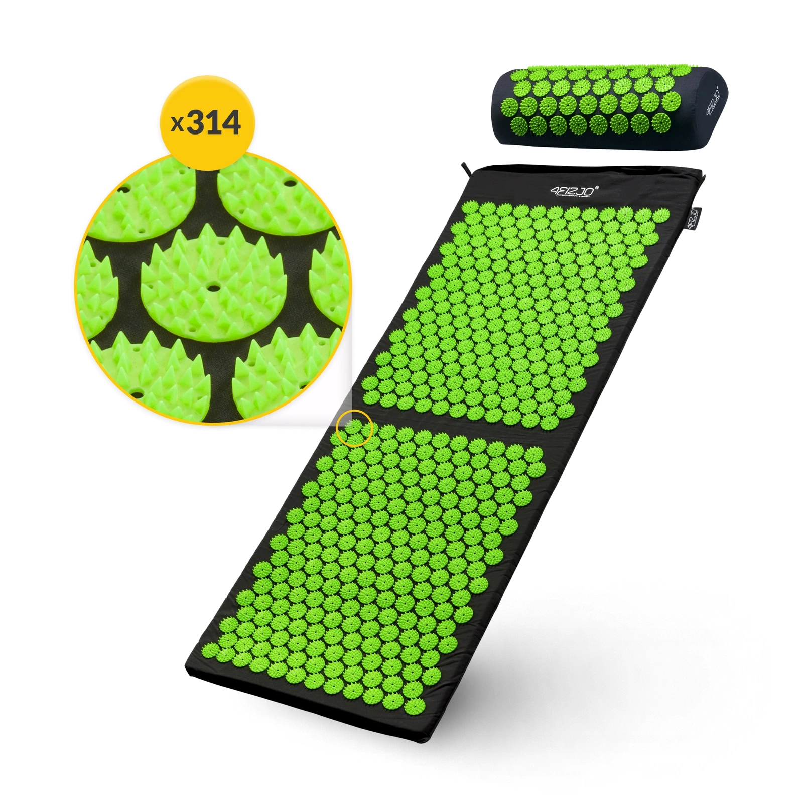 4Fizjo Acupressure Mat Acupuncture Massage Mat + Pillow, Black/Green